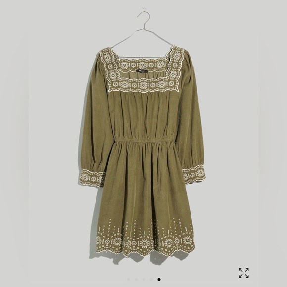 MADEWELL | XS EMBROIDERED CORDUROY SQUARE NECK DRESS DISTANT SURPLUS GREEN - Picture 1 of 8